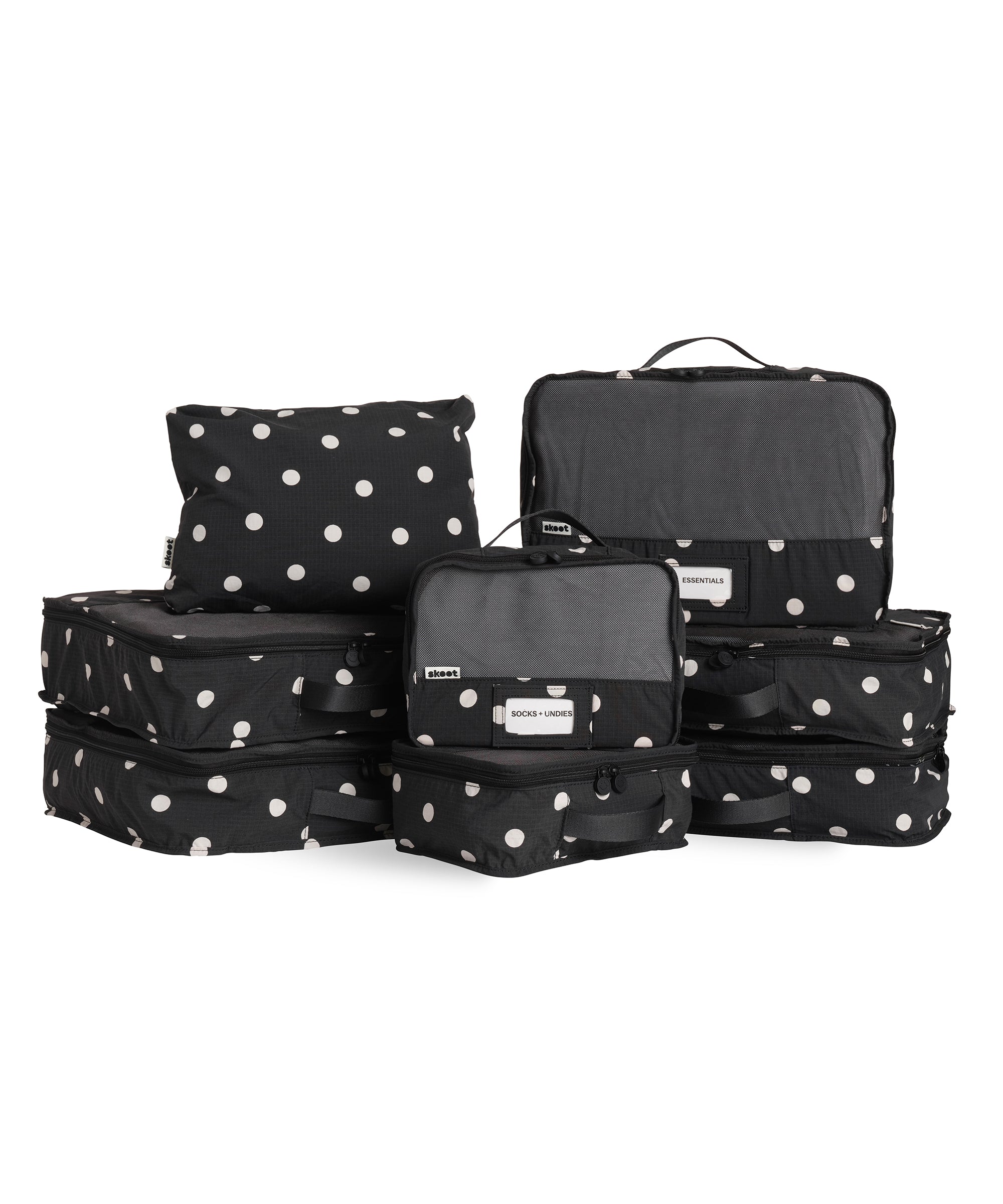 Skoot Trunk Packing Cubes Sizes in Polka Dot