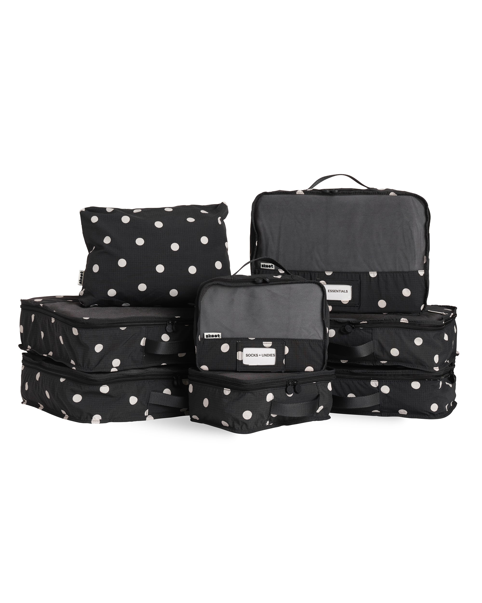 Skoot Trunk Packing Cubes Sizes in Polka Dot