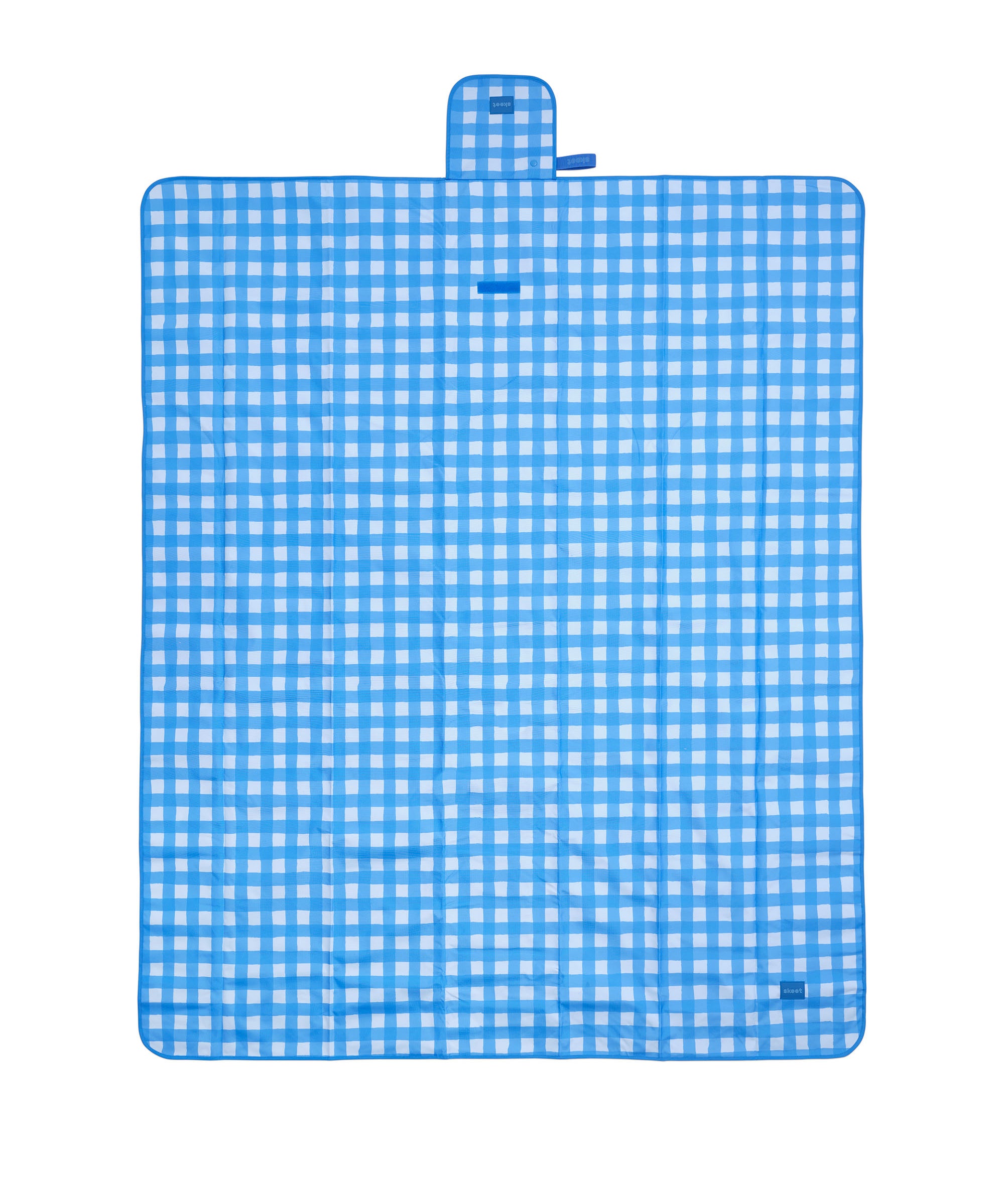 skoot blue gingham picnic size mat laying flat