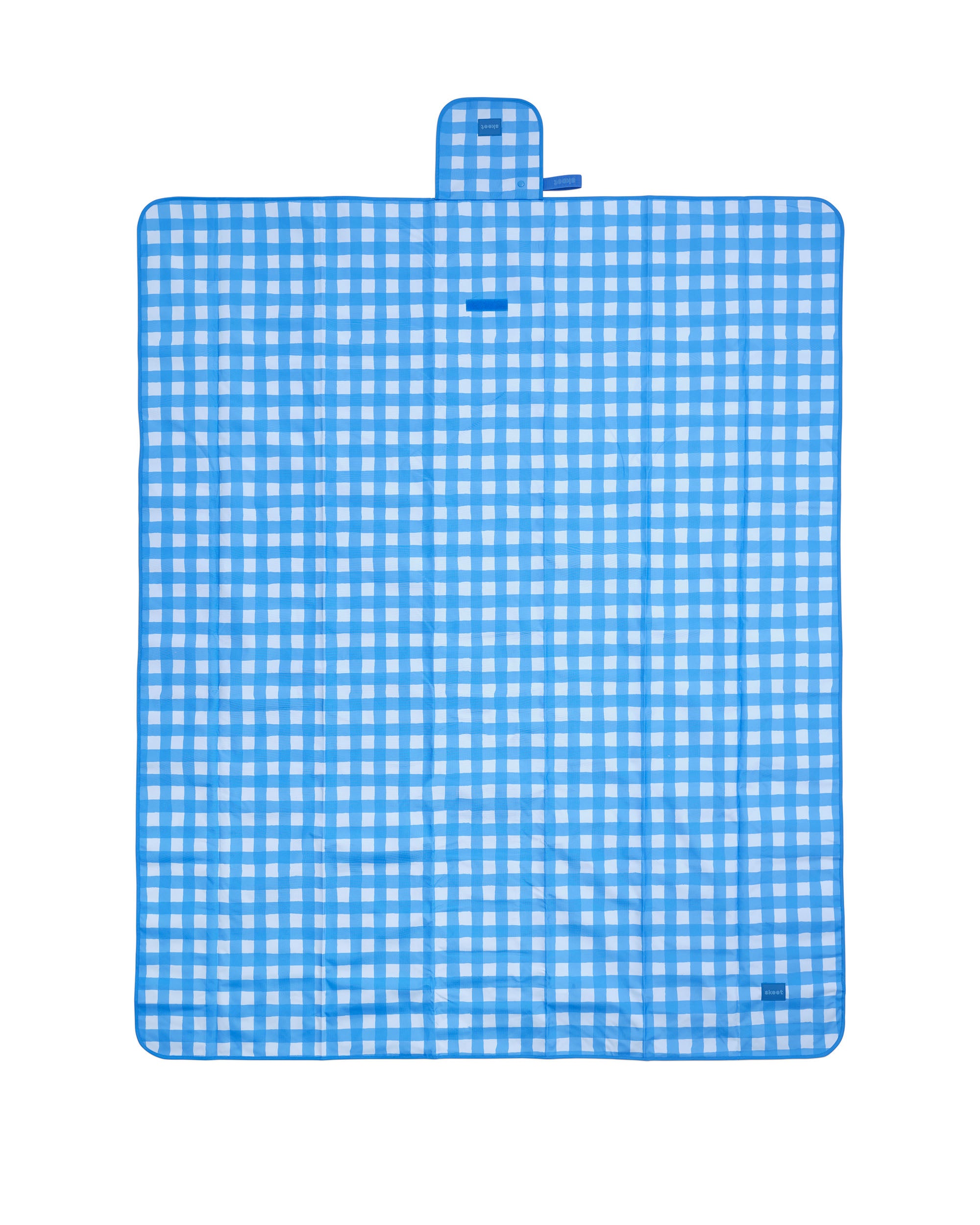 skoot blue gingham picnic size mat laying flat