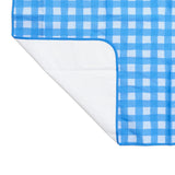 Skoot blue gingham snack size mat detail and underside flipped corner