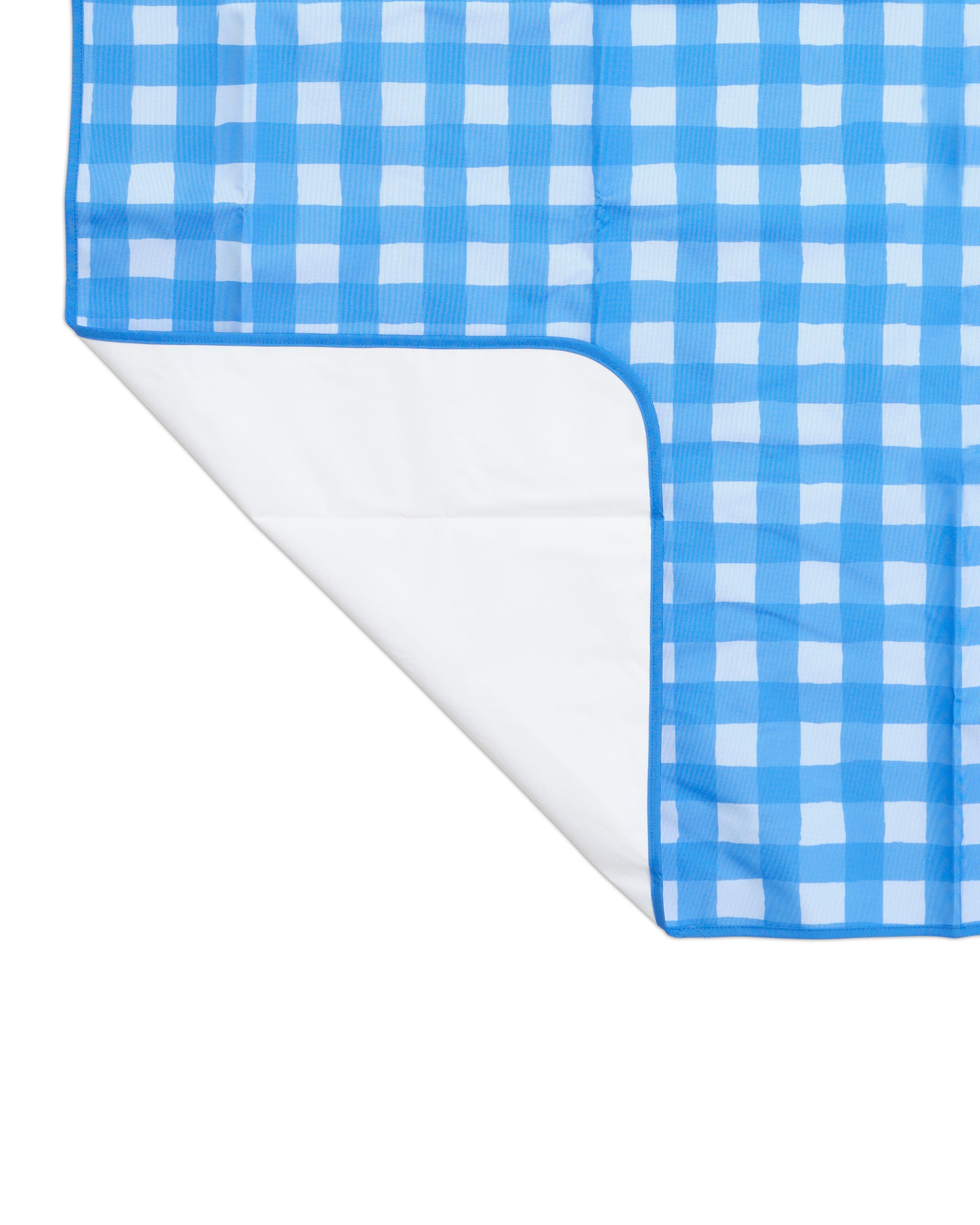 Skoot blue gingham snack size mat detail and underside flipped corner