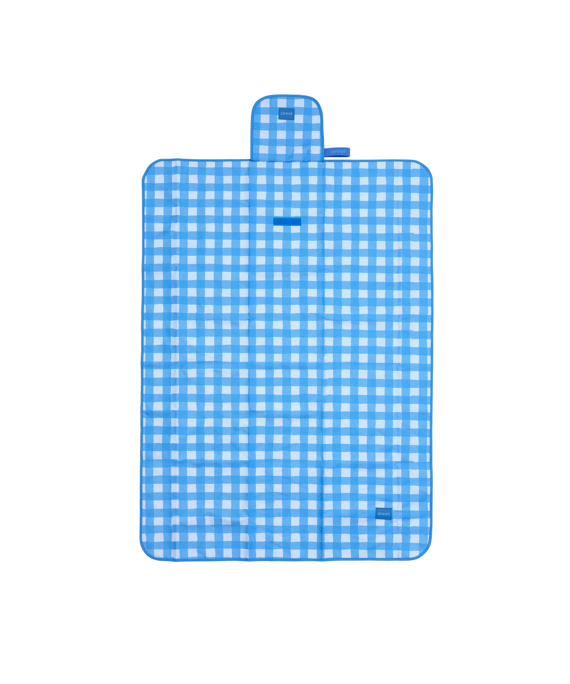 skoot blue gingham snack size mat laying flat