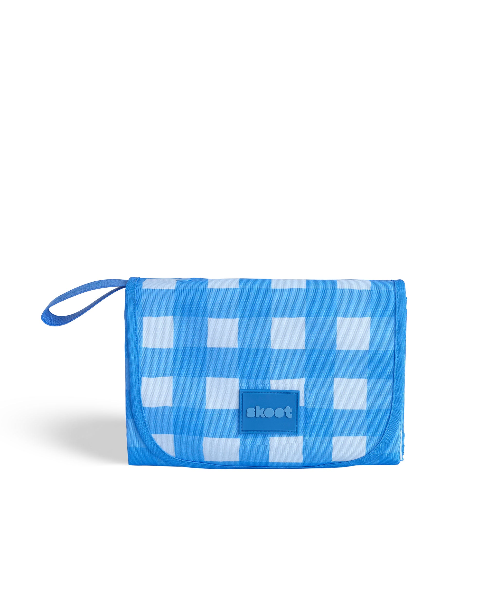 skoot blue gingham snack size mat folded up