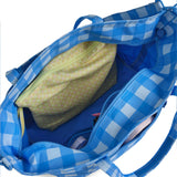 blue gingham skoot tote bag inside pockets