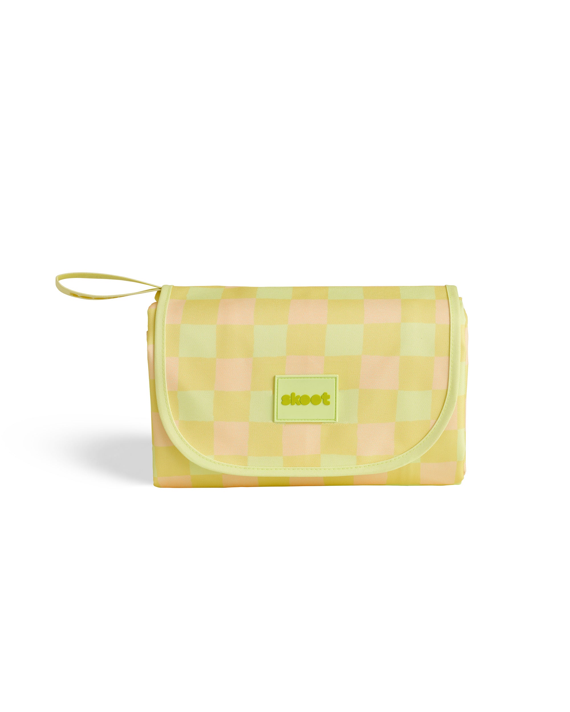 Skoot green gingham picnic size mat folded down