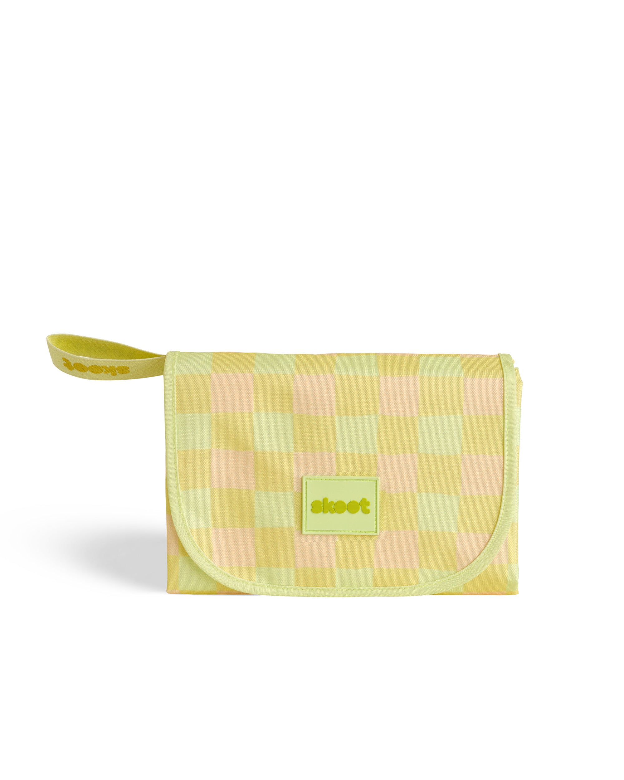 skoot green gingham snack size mat folded up