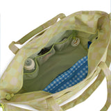 green gingham skoot tote bag inside pockets