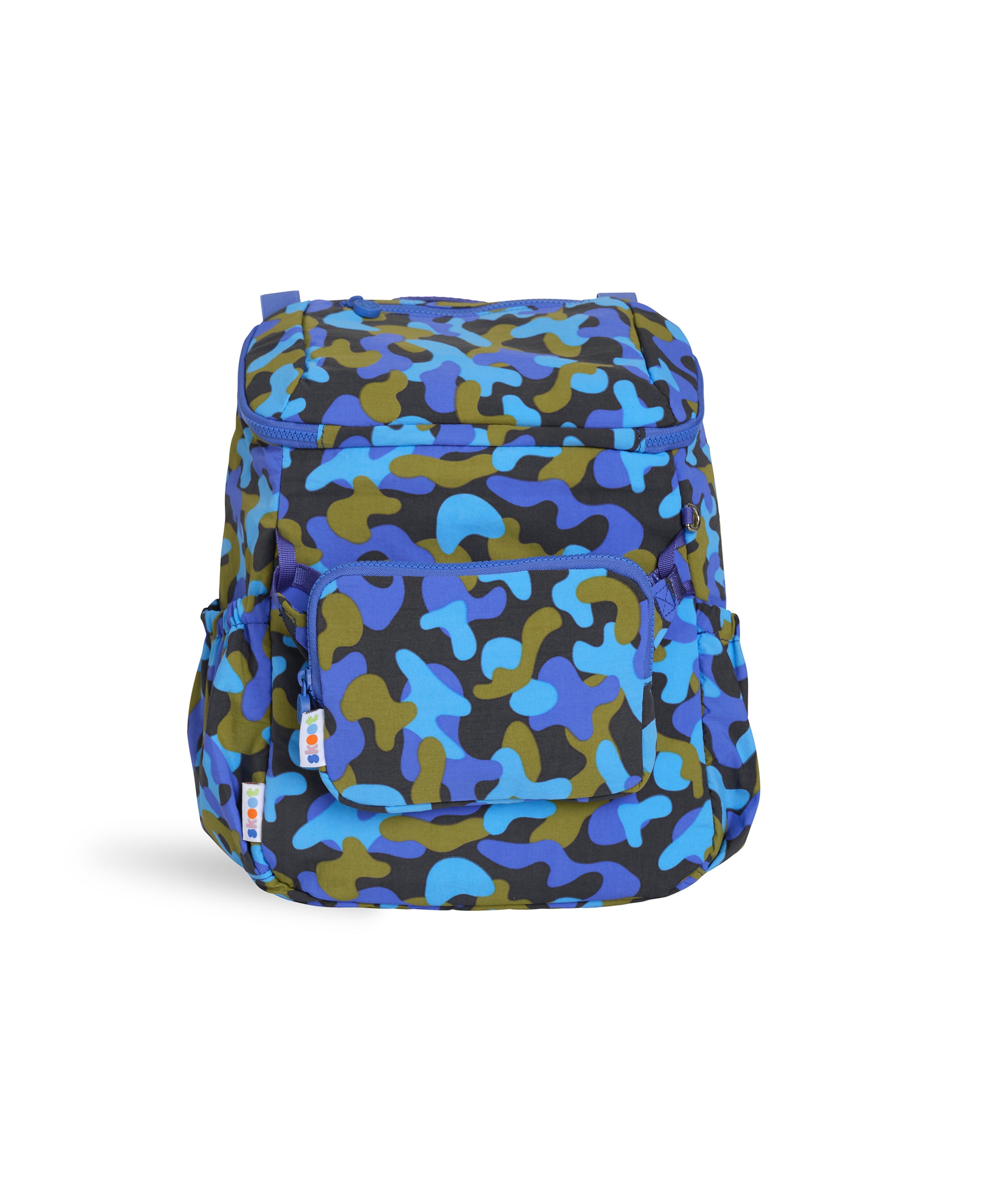 skoot blue camo kids backpack front detachable zip pouch