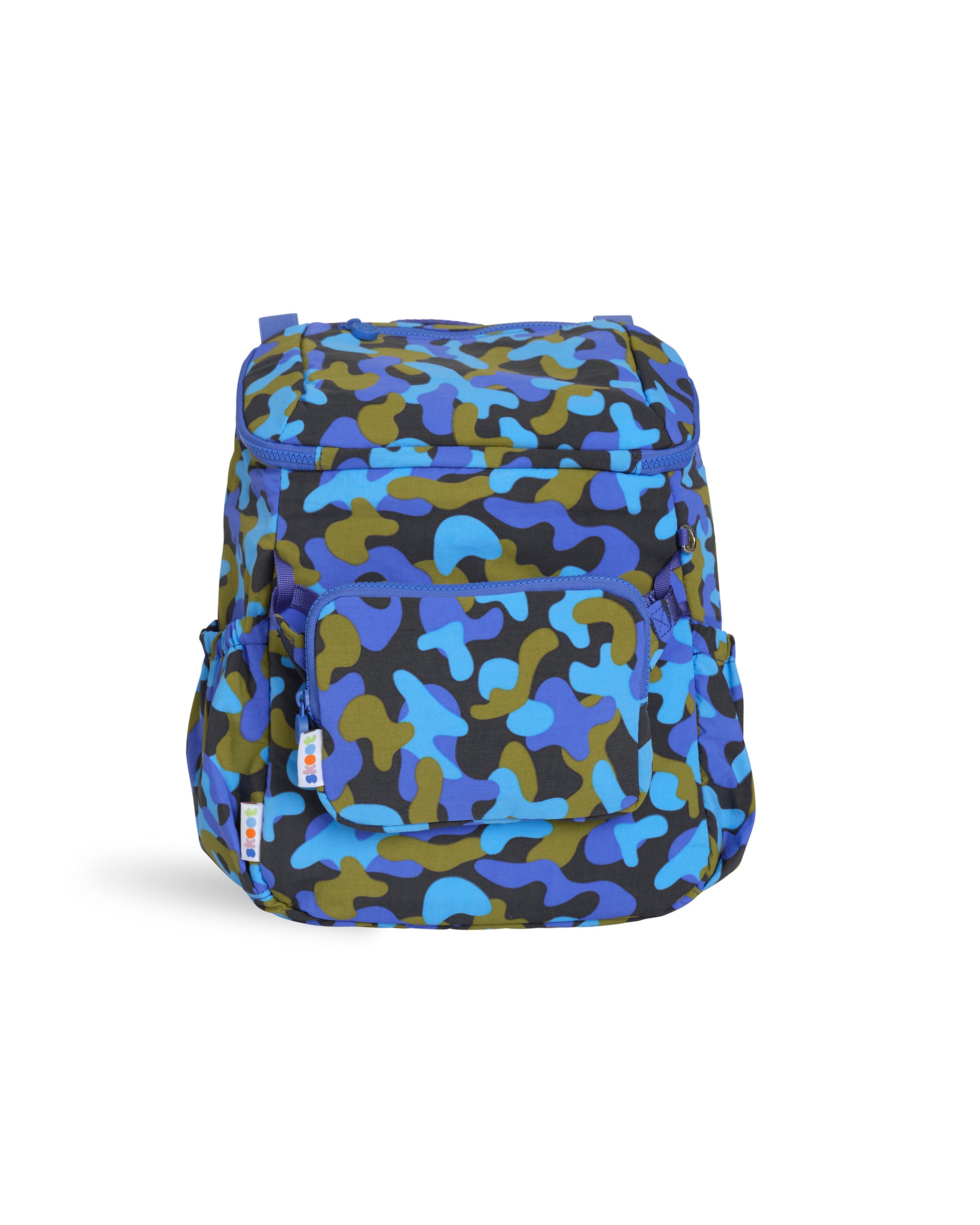 skoot blue camo kids backpack front detachable zip pouch