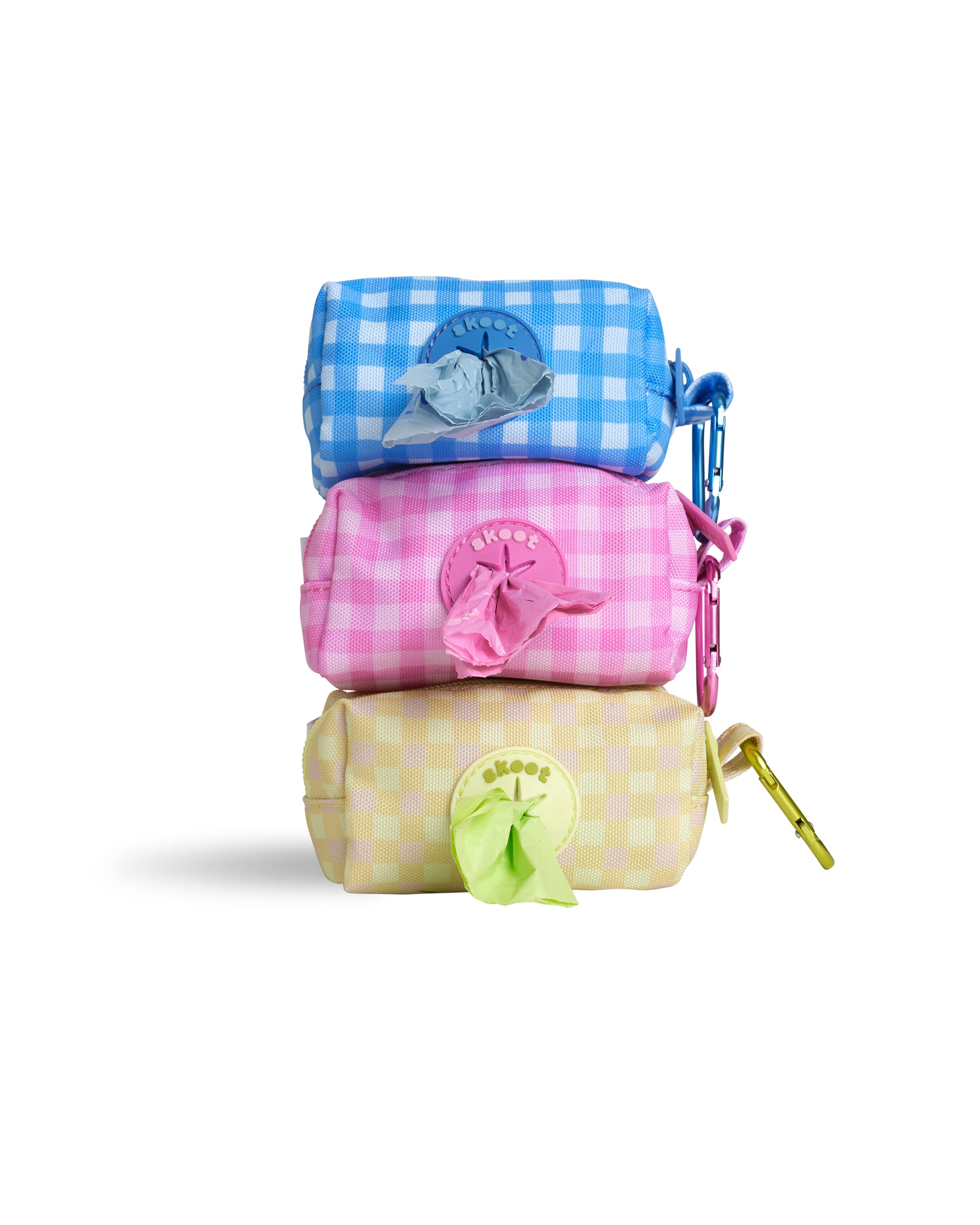 Skoot Mess Mate Blue Gingham, Pink Gingham, Green Gingham Stack
