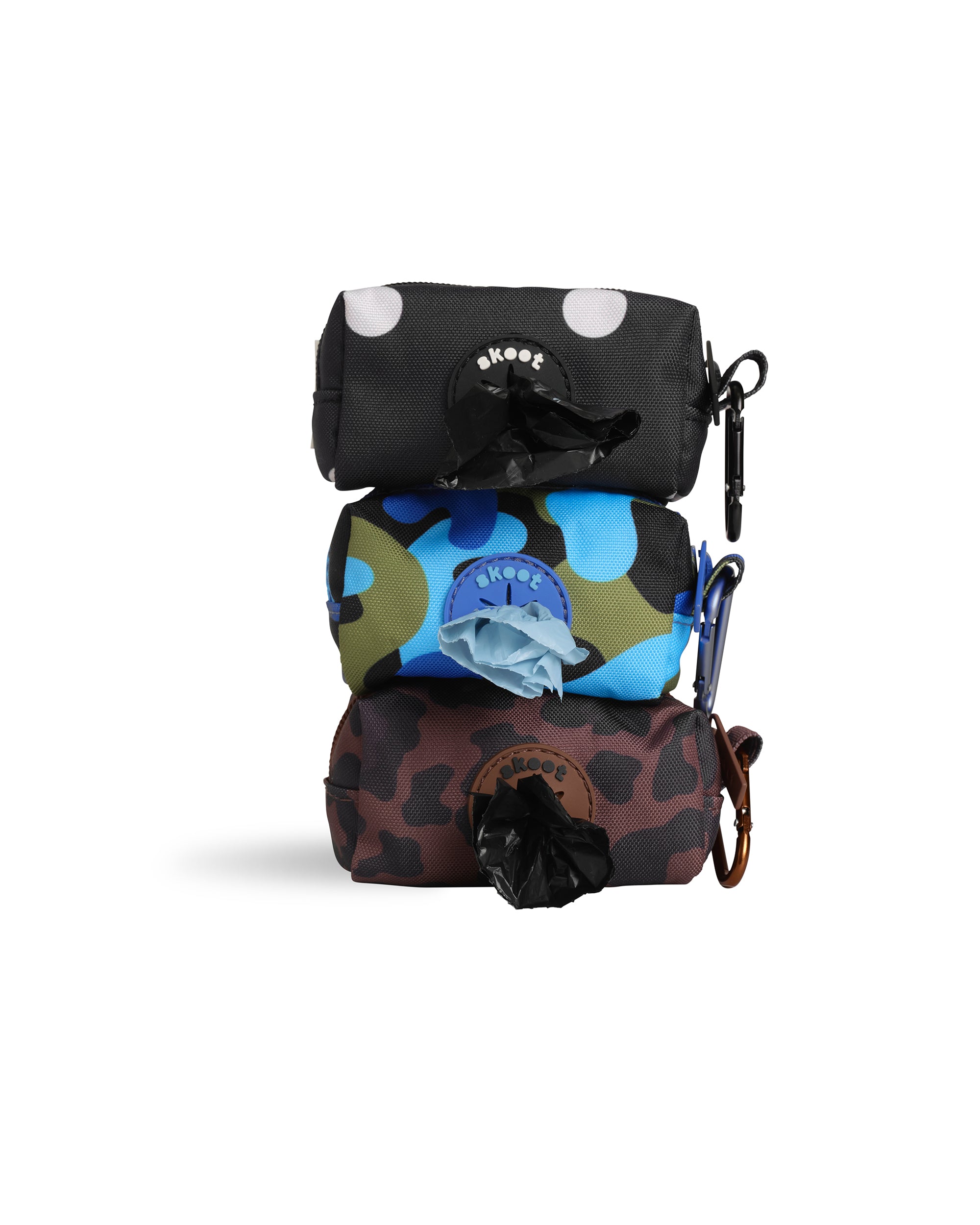 Skoot Mess Mate Polka Dot, Blue Camo, Leopard Stack