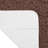Skoot leopard picnic size mat detail and underside flipped corner