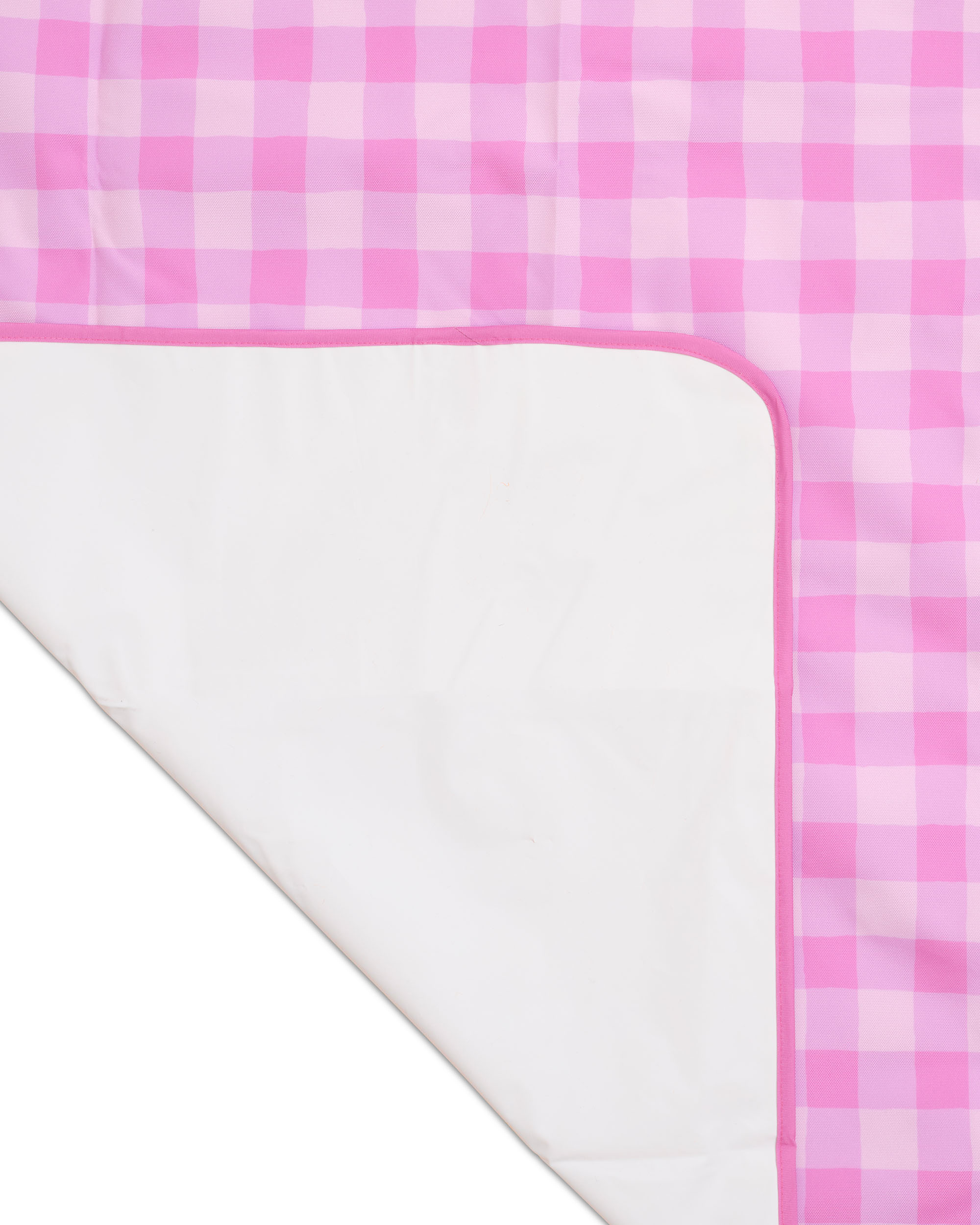 Skoot pink gingham picnic size mat detail and underside flipped corner