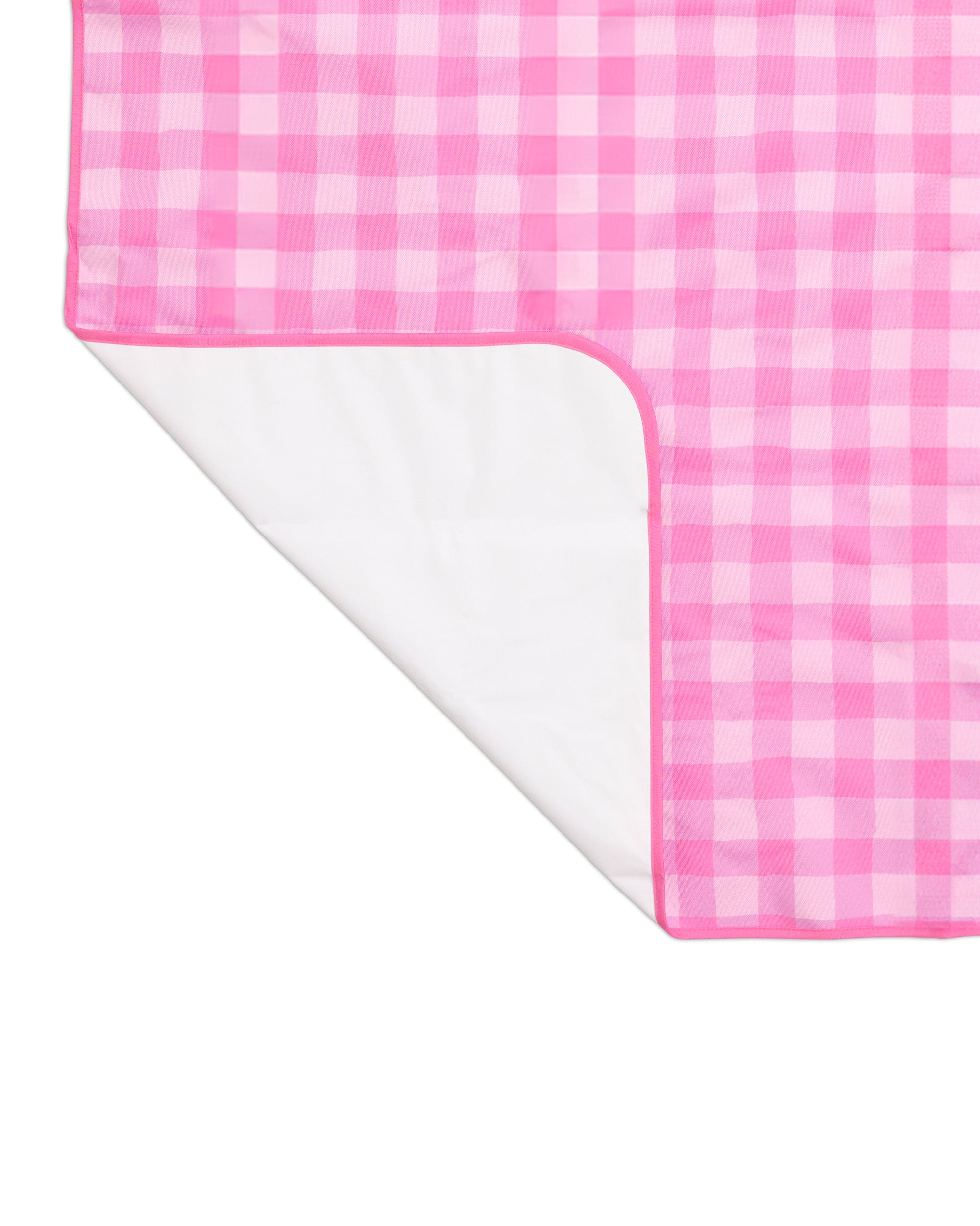 Skoot pink gingham snack size mat detail and underside flipped corner