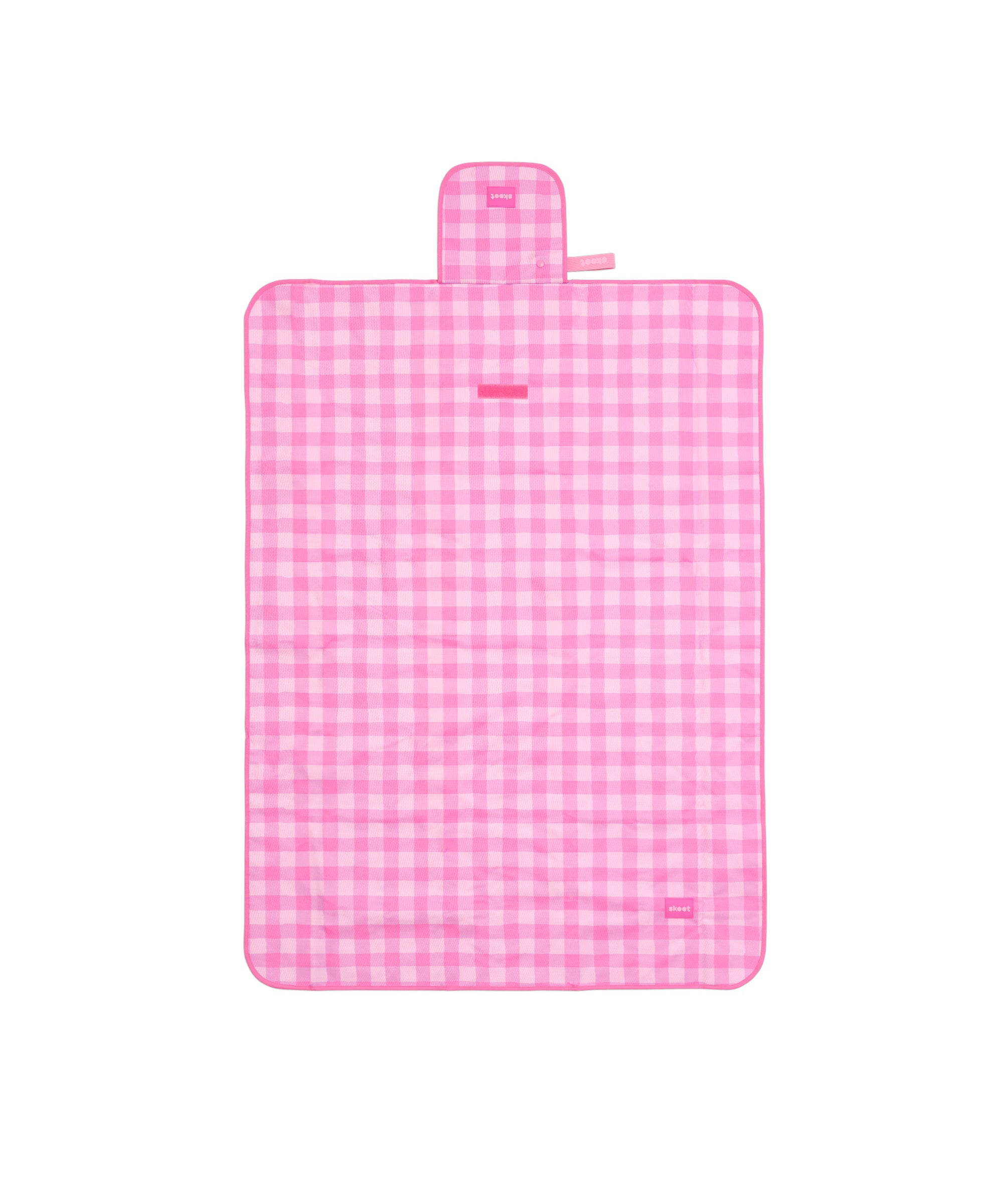 skoot pink gingham snack size mat laying flat