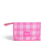 skoot pink gingham snack size mat folded up