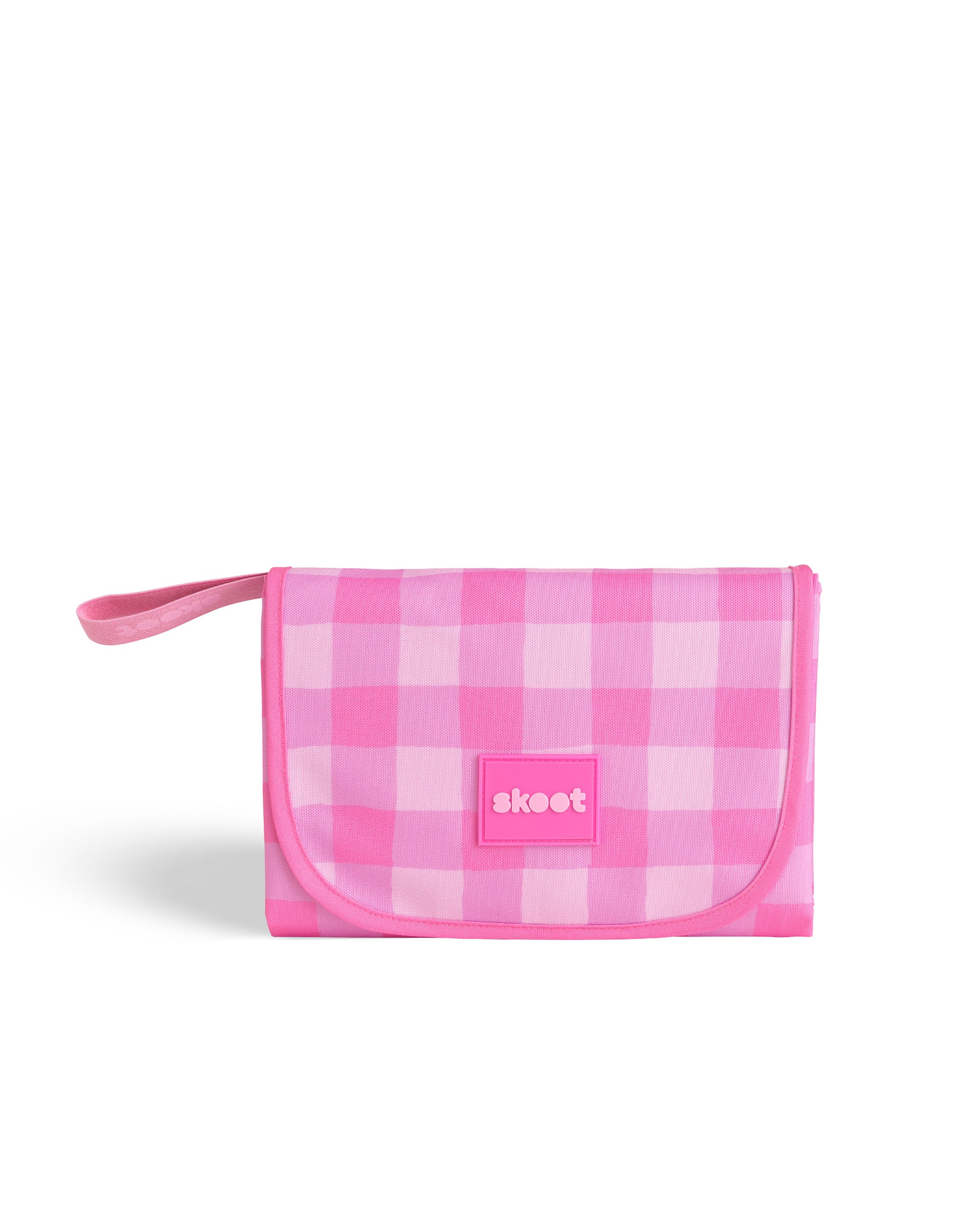 skoot pink gingham snack size mat folded up