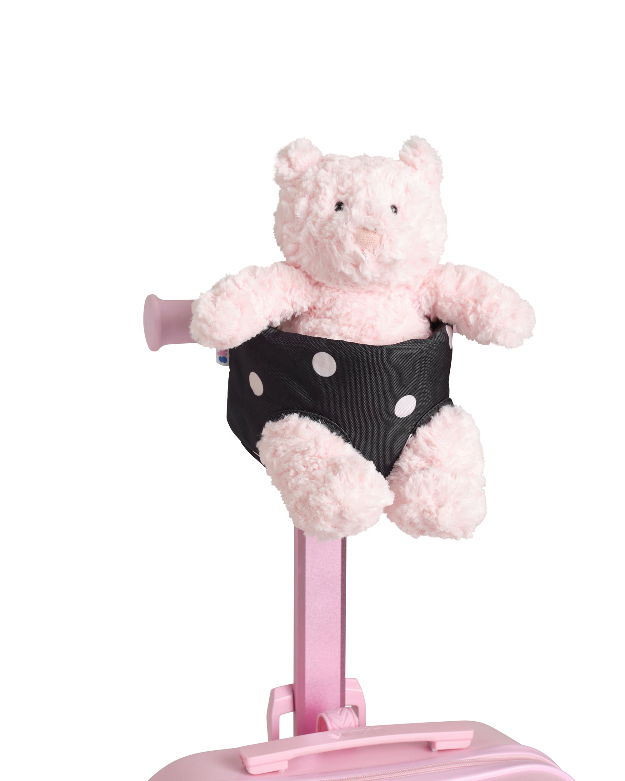 polka dot pattern skoot skootcase doll carrier front shot with stuffed animal