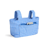 blue gingham skoot stroller caddy full front shot unzipped