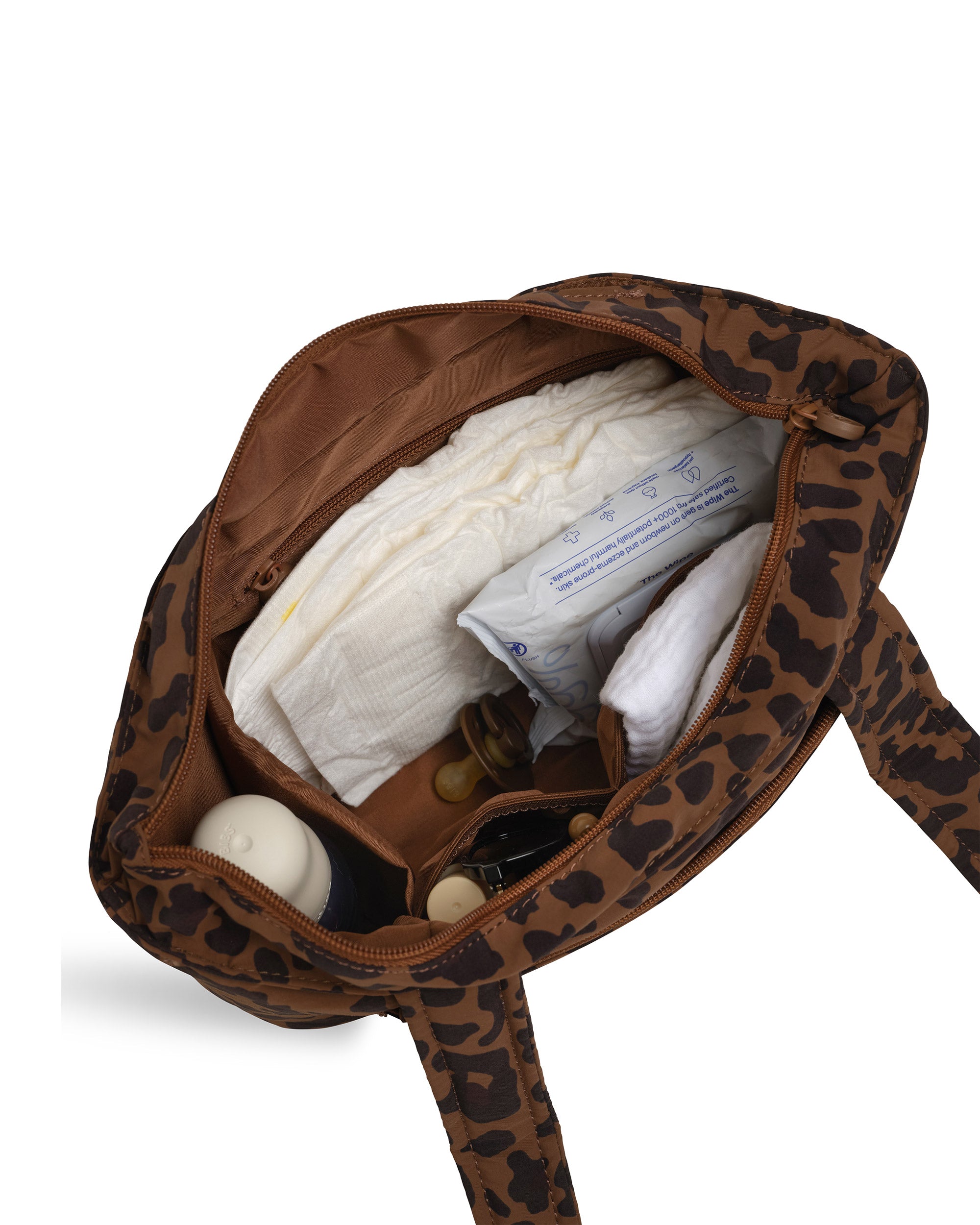 leopard skoot stroller caddy inside packed compartments