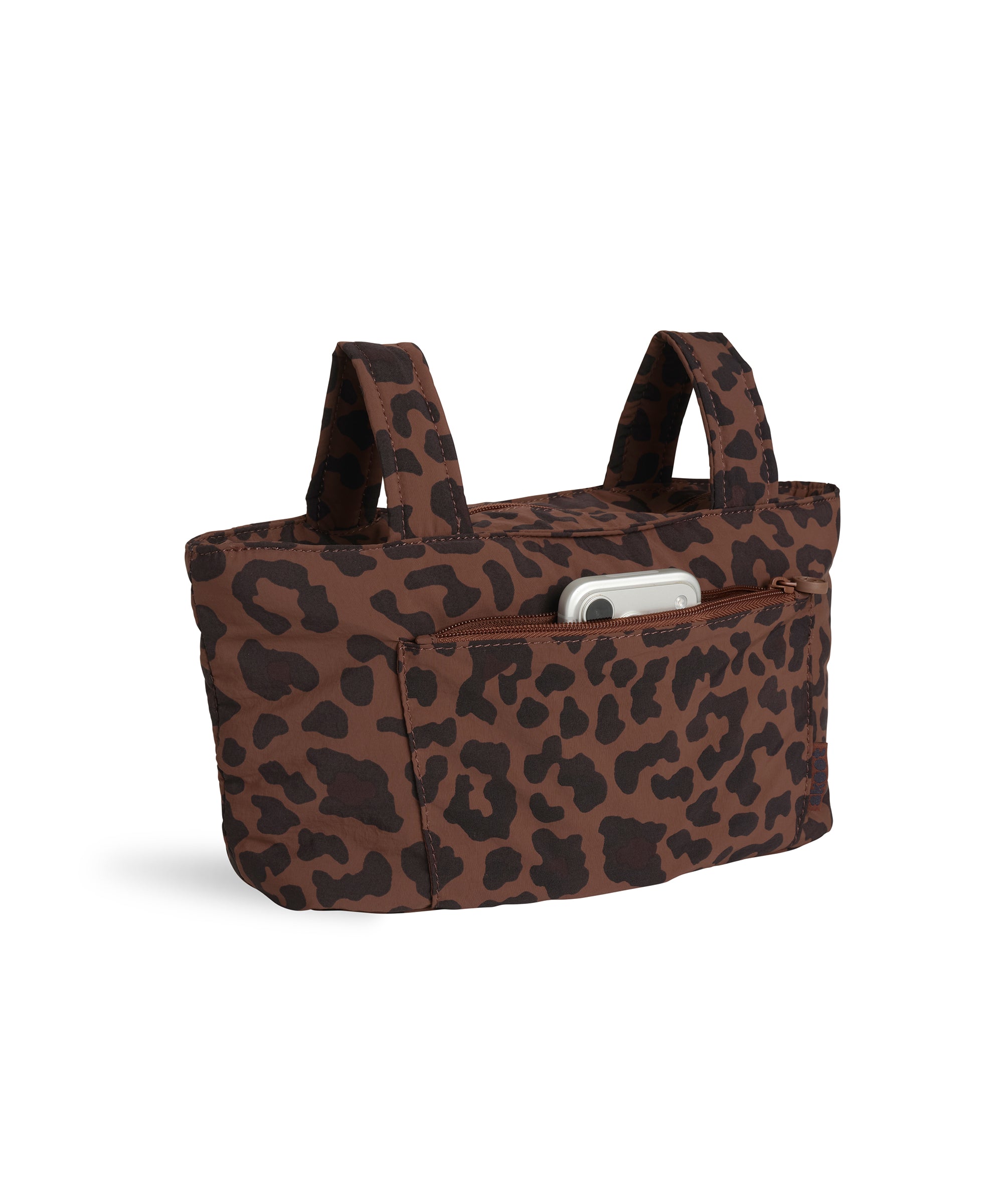 leopard skoot stroller caddy full front shot unzipped