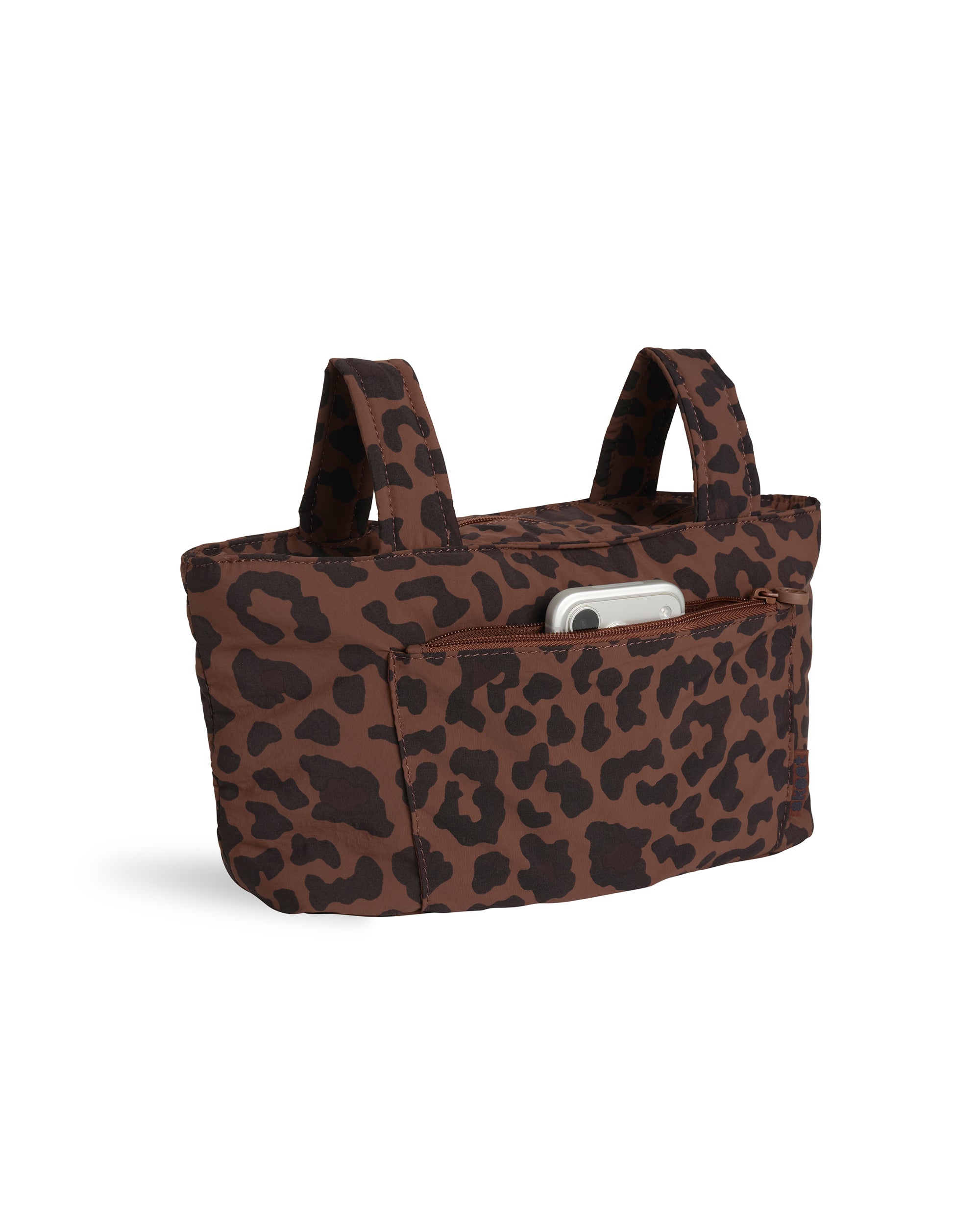 leopard skoot stroller caddy full front shot unzipped