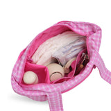 pink gingham skoot stroller caddy inside packed compartments