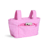 pink gingham skoot stroller caddy full front shot unzipped