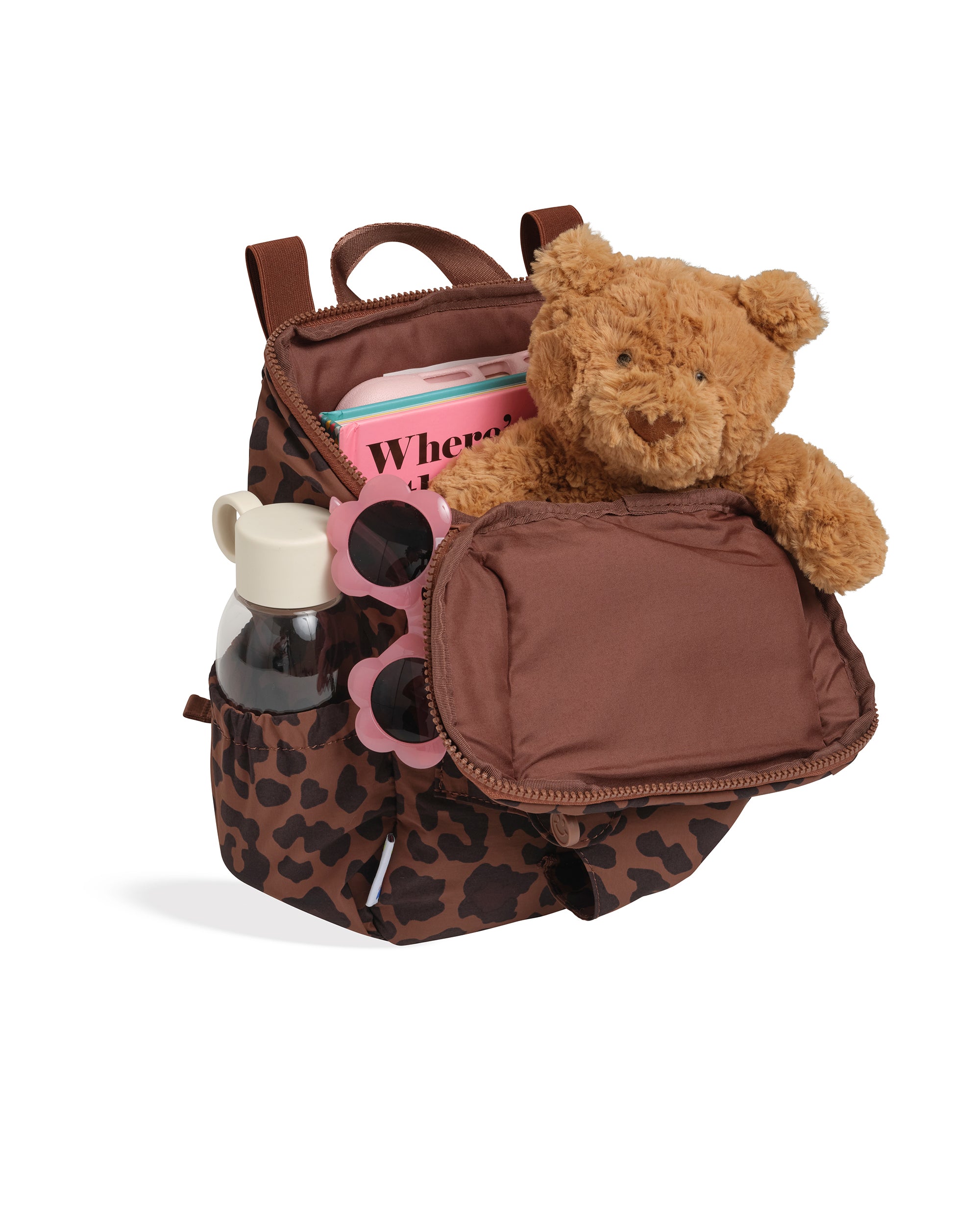 skoot toddler backpack leopard angled open full