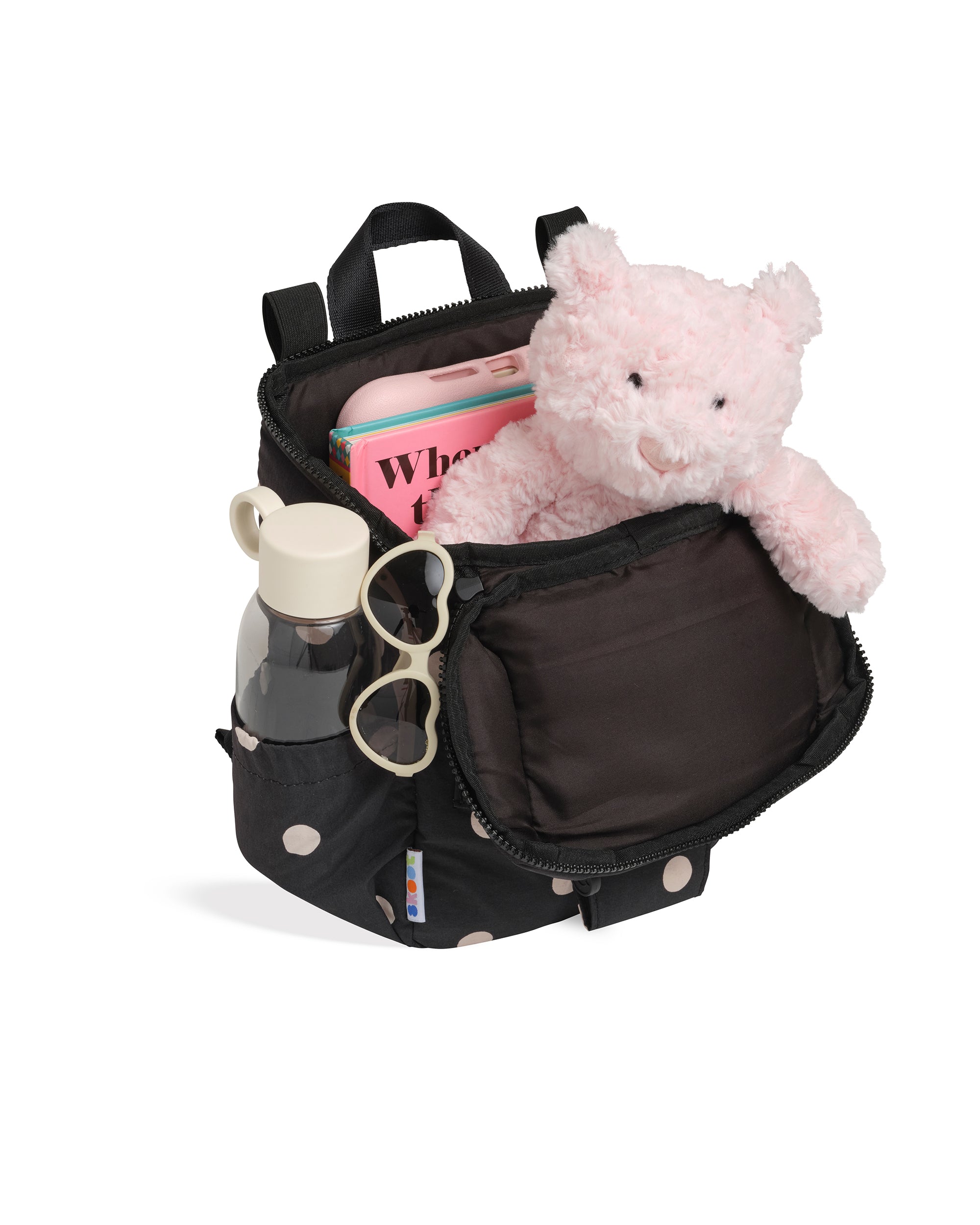 skoot toddler backpack polka dot angled open full