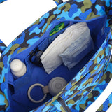 blue camo skoot tote bag inside pockets