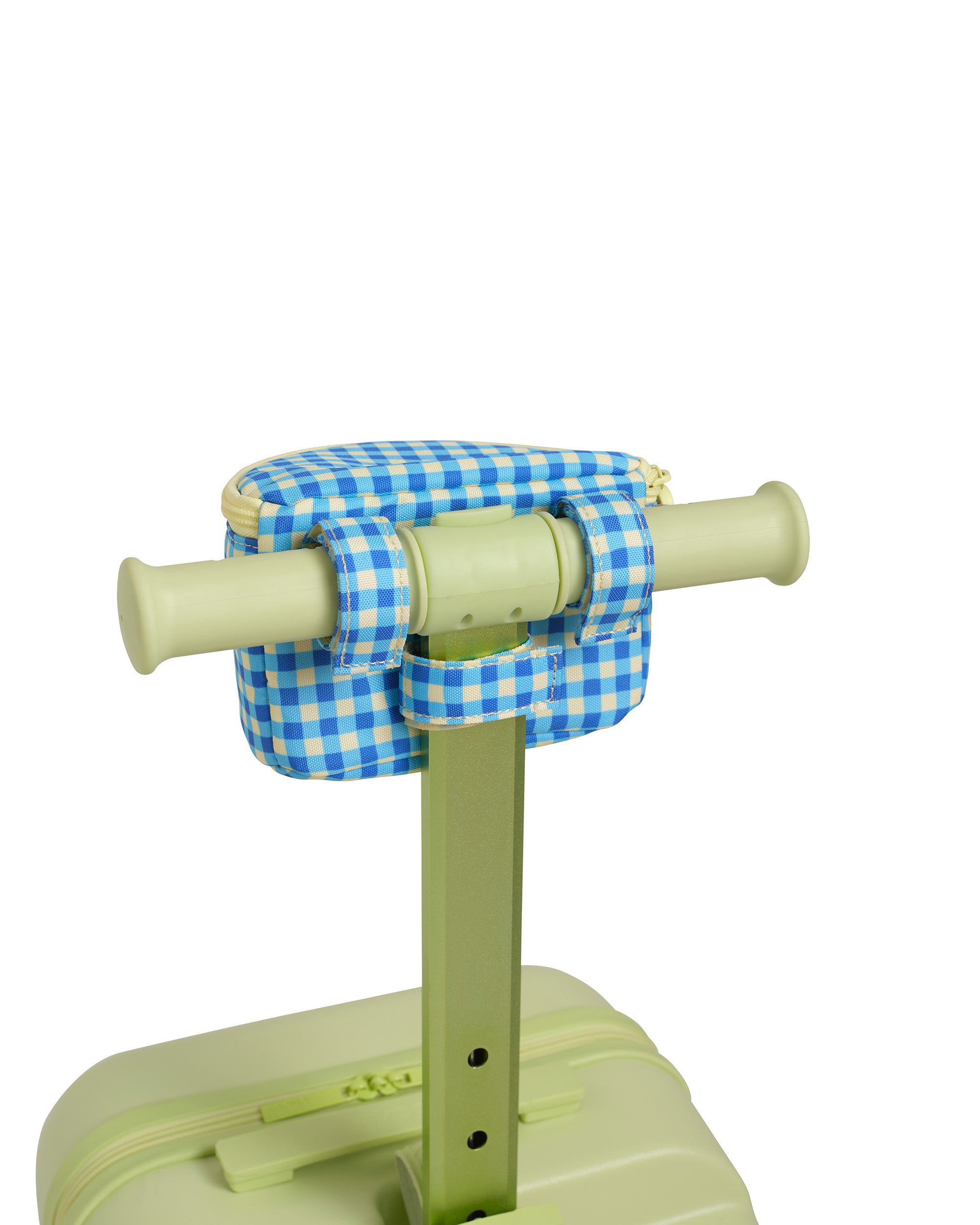 blue green gingham skootcase scooter zip pouch back attachment