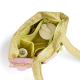 green gingham skoot stroller caddy inside packed compartments