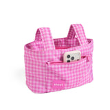 pink gingham skoot stroller caddy full front shot unzipped