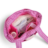 pink gingham skoot stroller caddy inside packed compartments