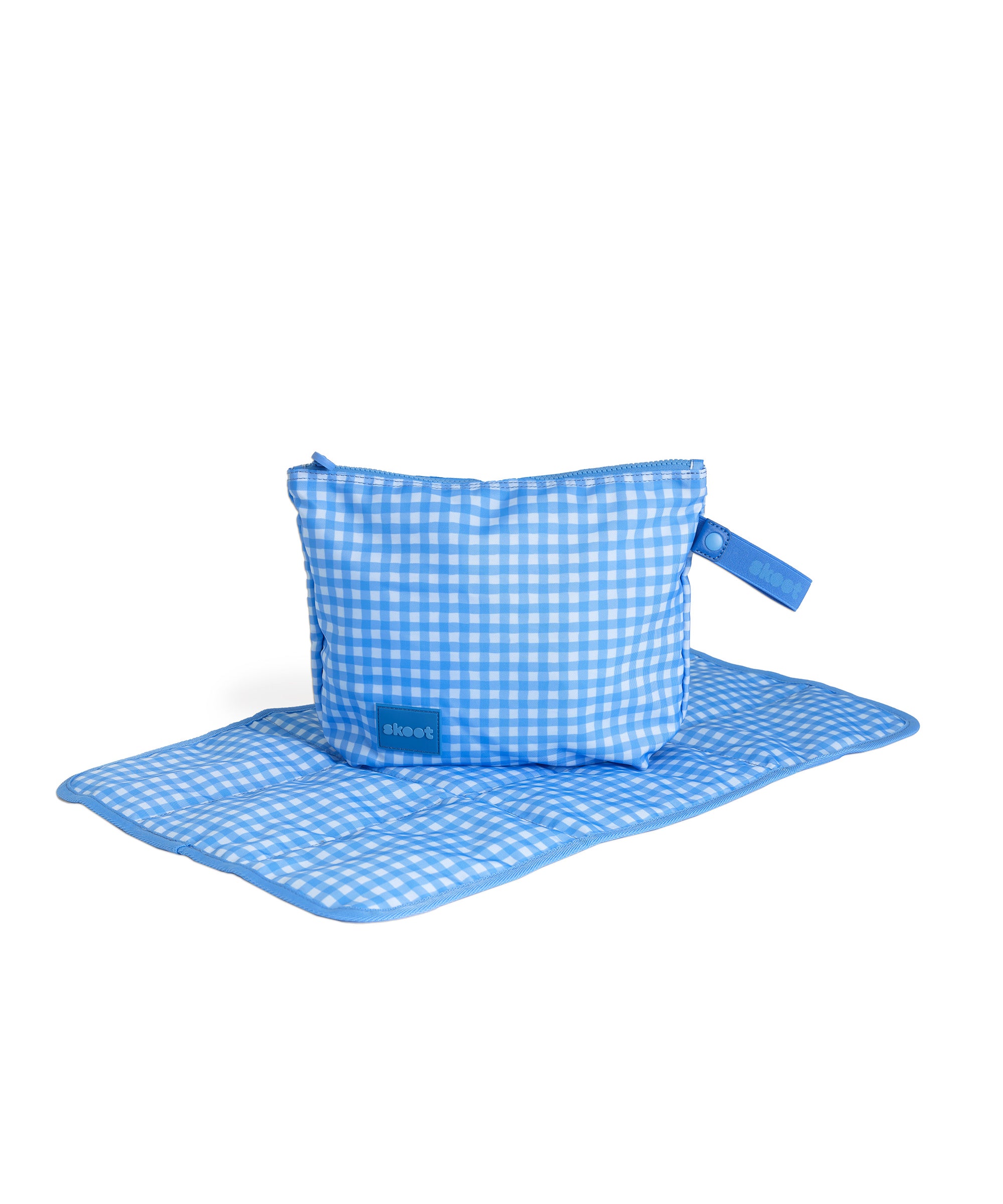 skoot blue gingham diaper caddy zip pouch unfolded diaper changing mat