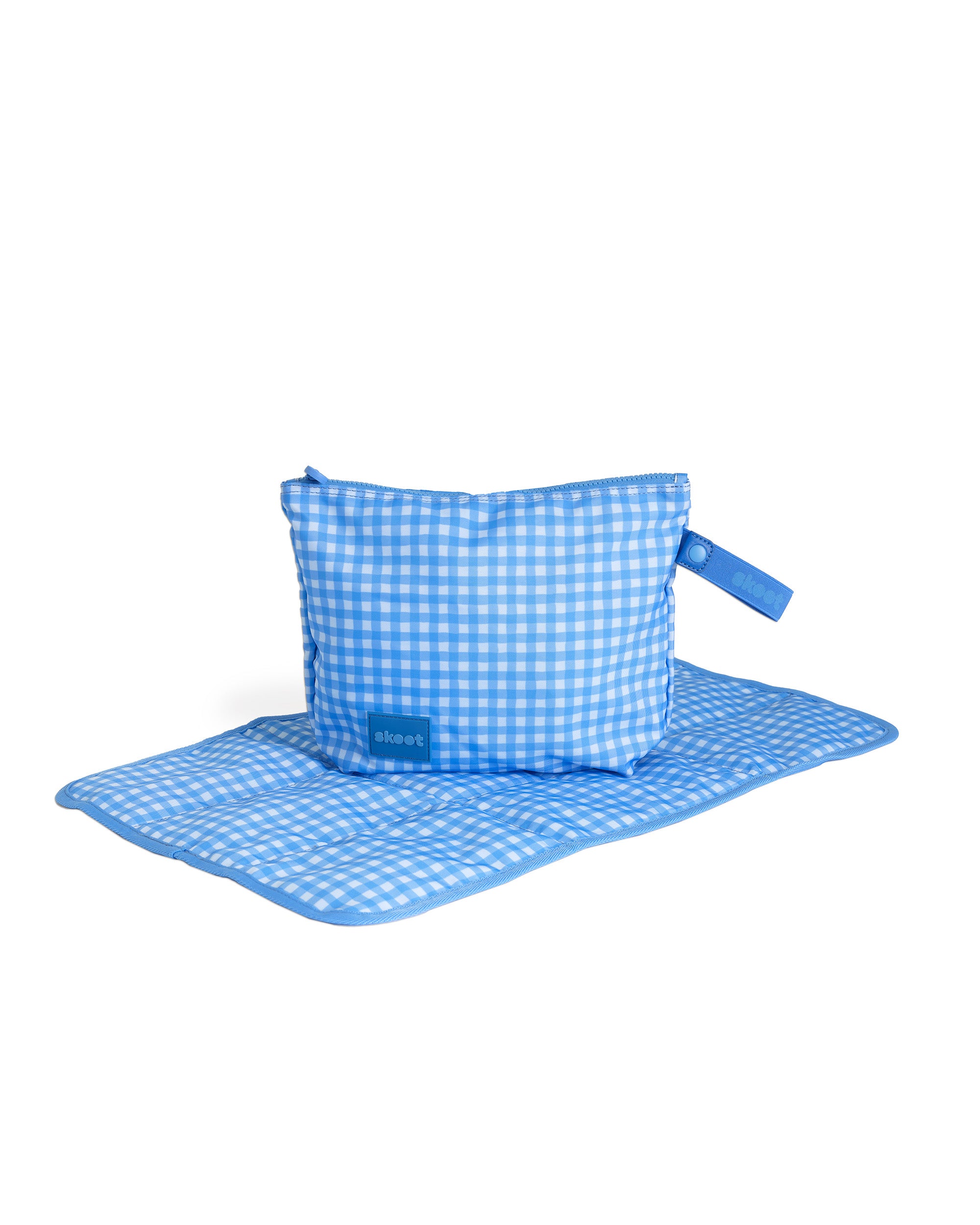skoot blue gingham diaper caddy zip pouch unfolded diaper changing mat
