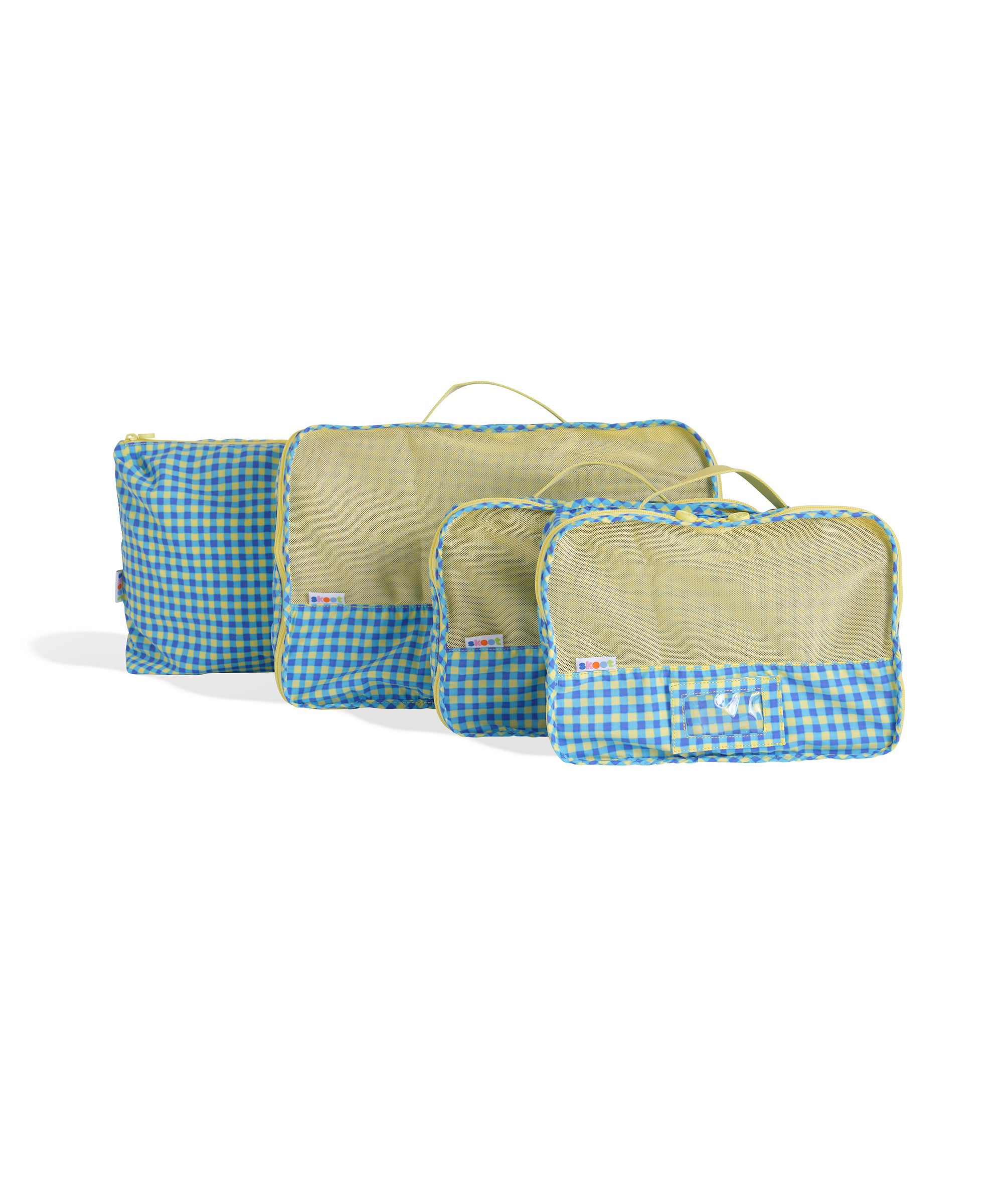 skoot blue green gingham packing cubes group set