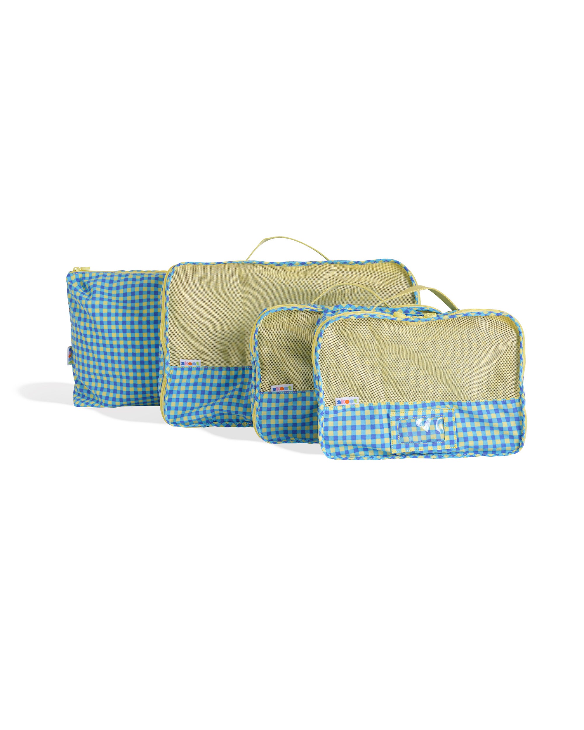 skoot blue green gingham packing cubes group set