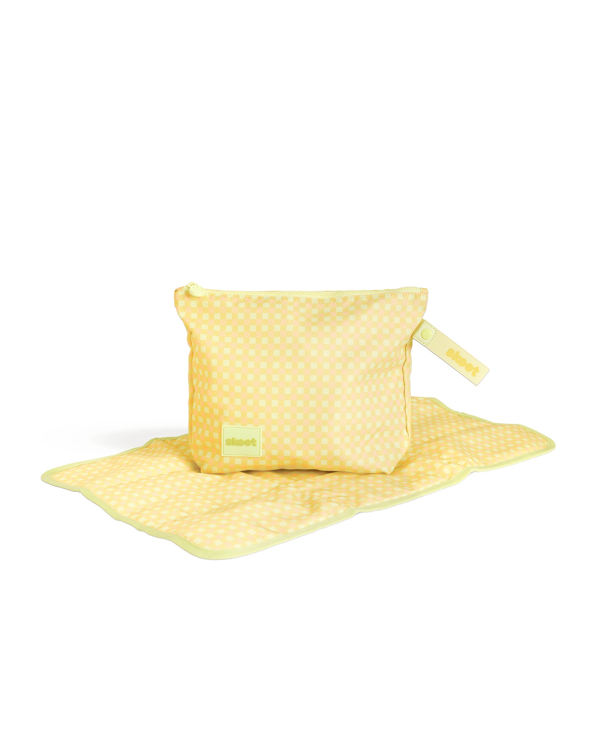skoot green gingham diaper caddy zip pouch unfolded diaper changing mat