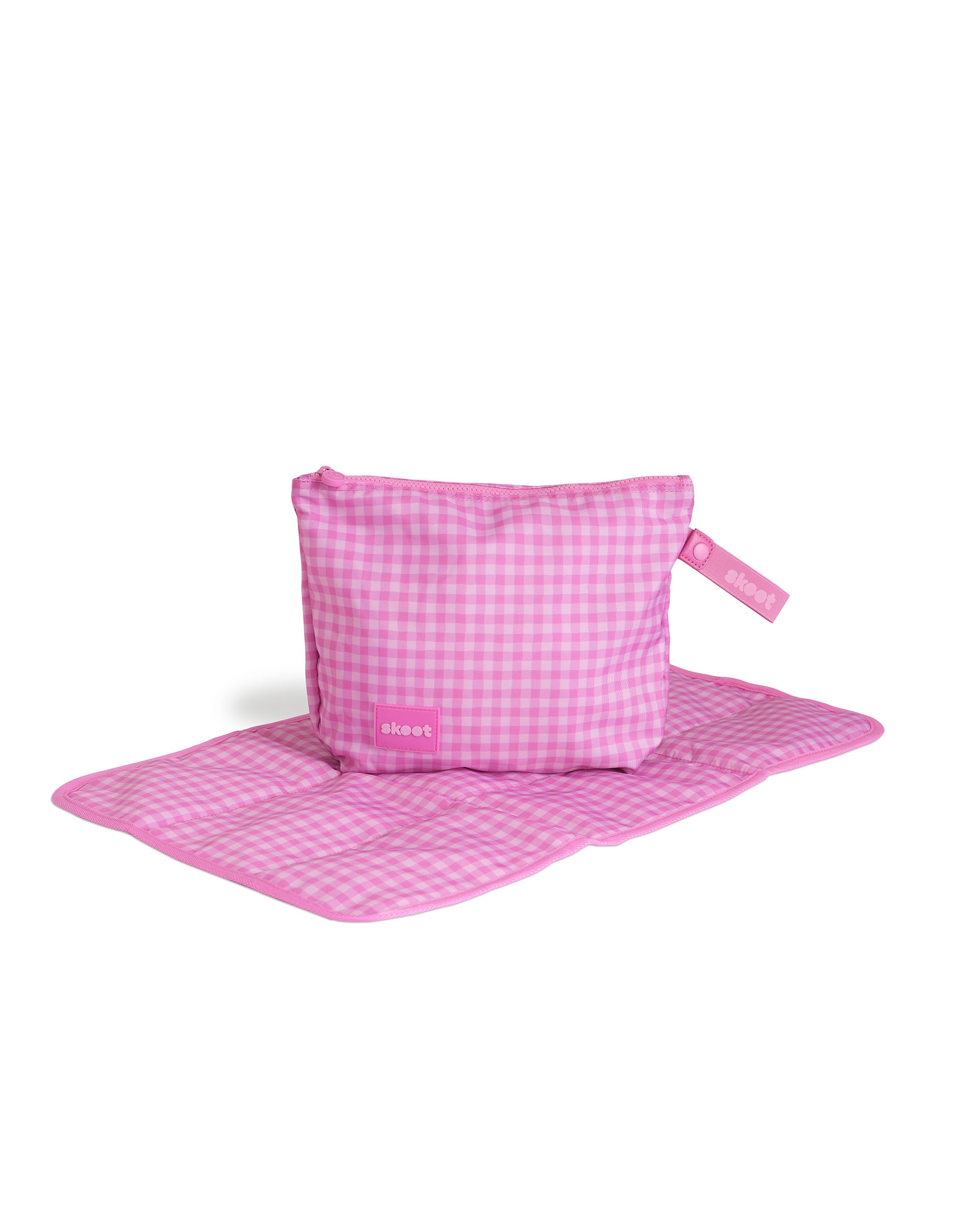 skoot pink gingham diaper caddy zip pouch unfolded diaper changing mat