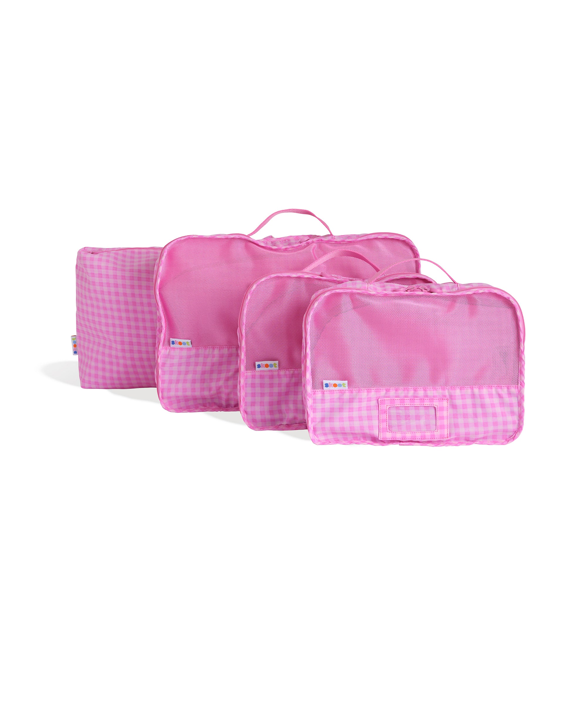skoot pink gingham packing cubes group set