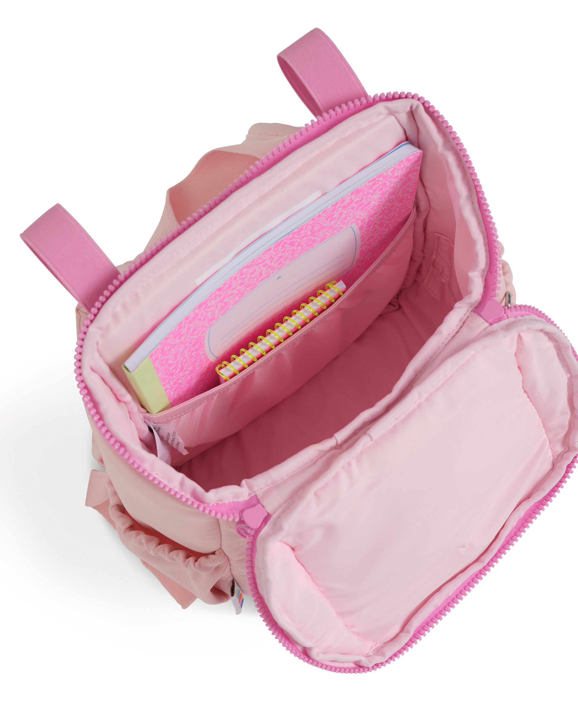 skoot puff pink toddler backpack with pink straps on a white background tablet pocket