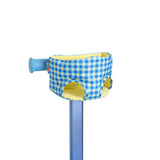 blue green gingham pattern skoot skootcase doll carrier front shot