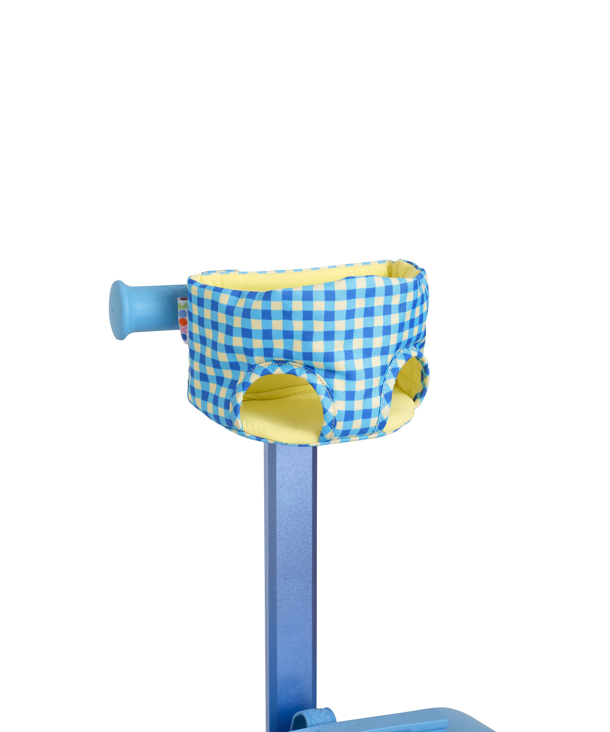 blue green gingham pattern skoot skootcase doll carrier front shot