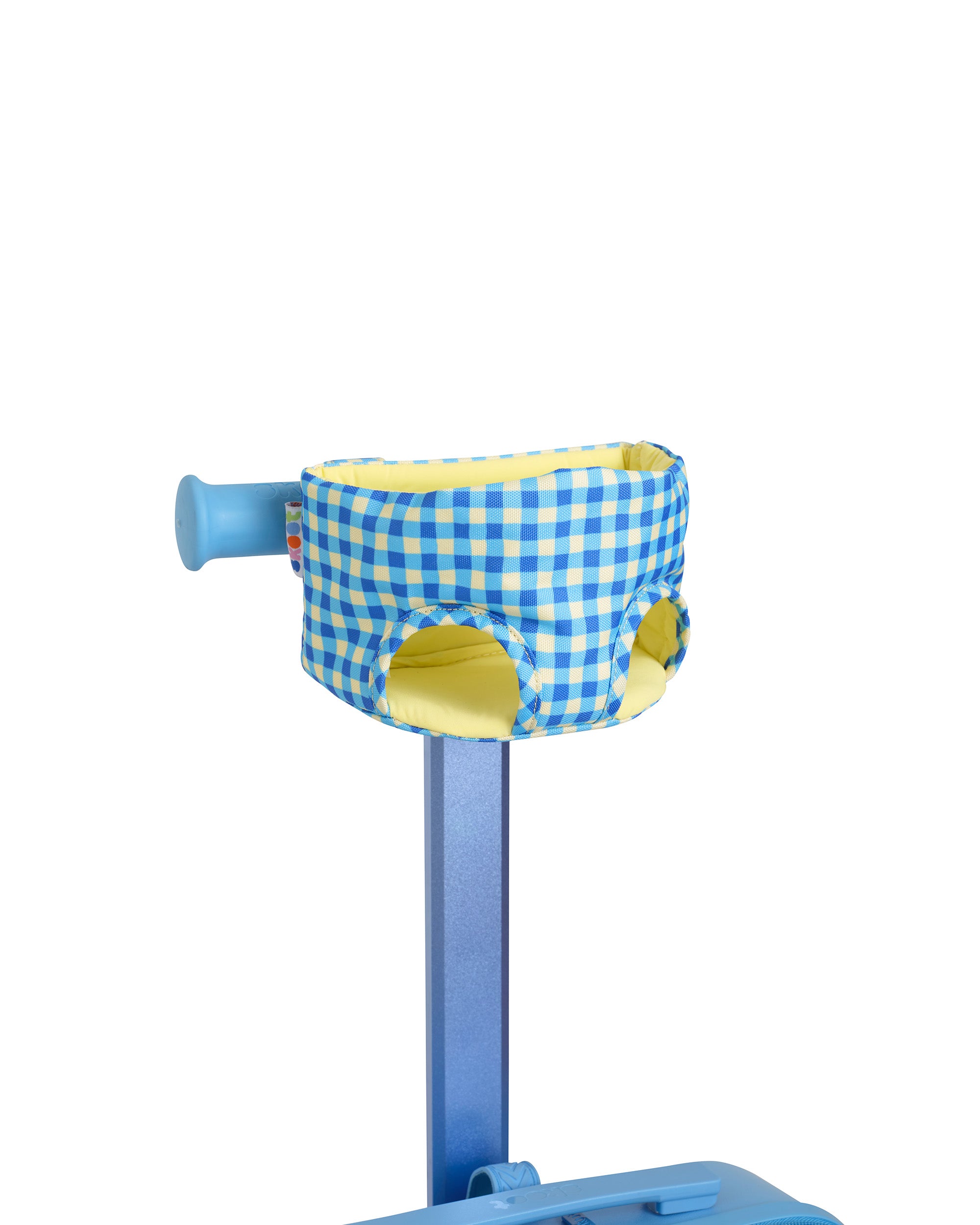 blue green gingham pattern skoot skootcase doll carrier front shot