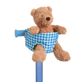 blue green gingham skoot skootcase doll carrier front shot with stuffed animal