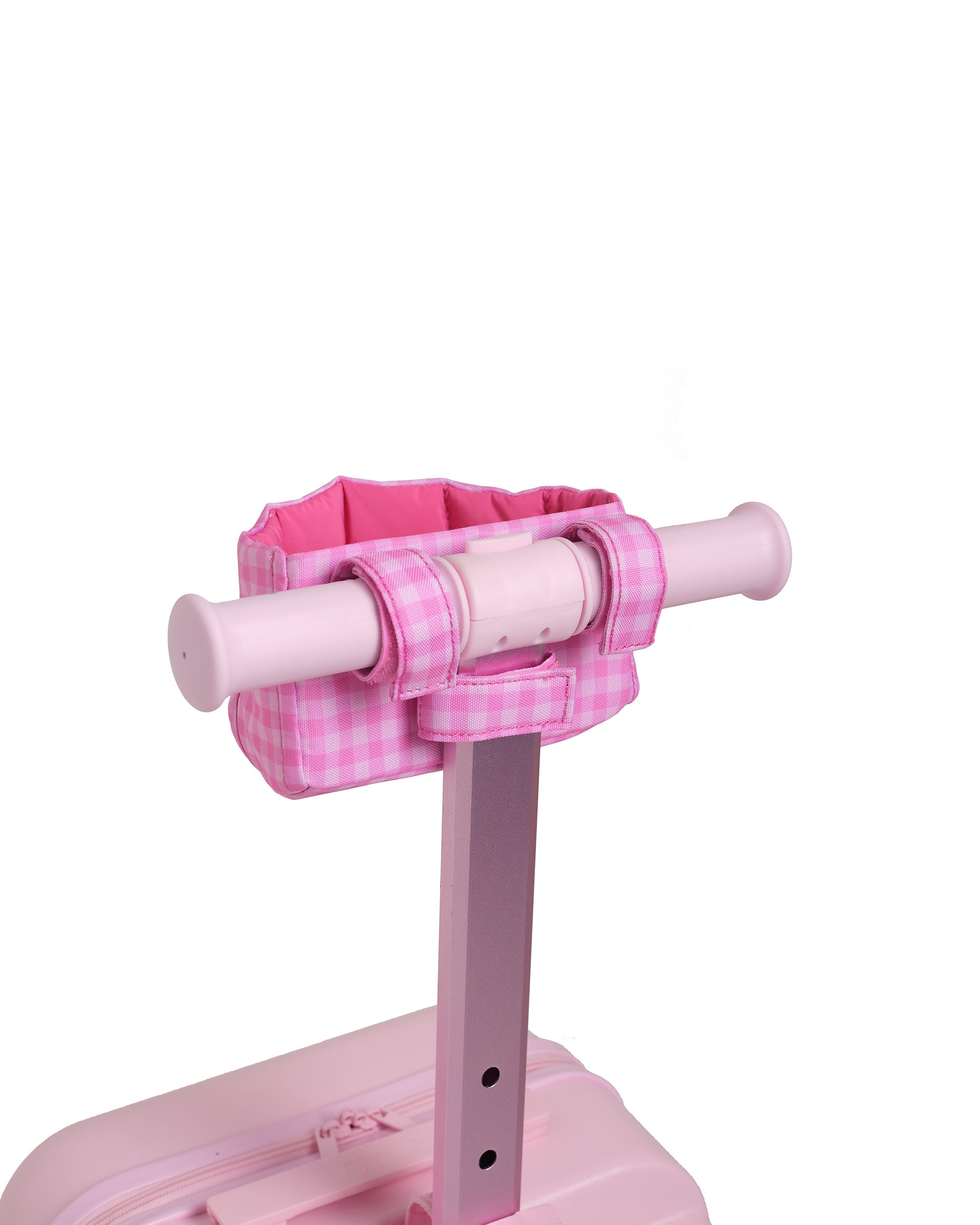 pink gingham pattern skoot skootcase doll carrier back handlebar attachment