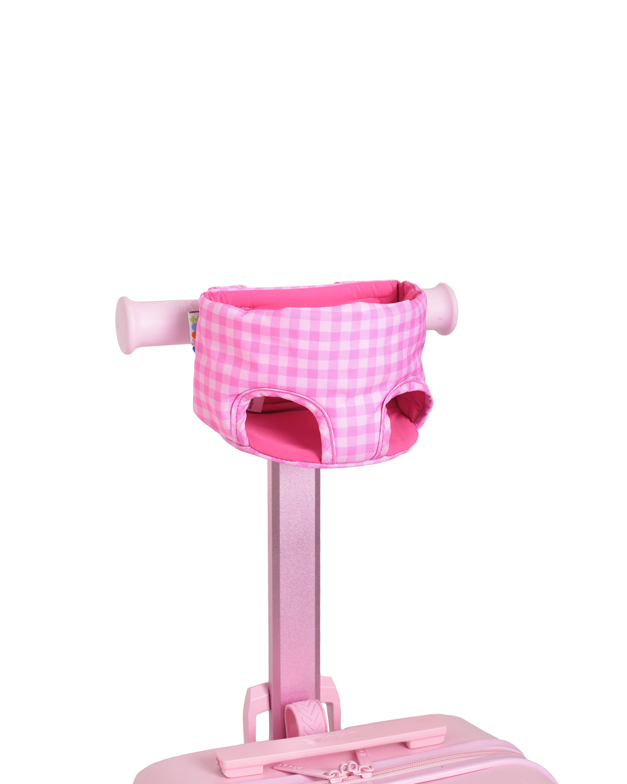 pink gingham pattern skoot skootcase doll carrier front shot